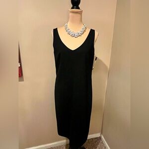 Black Sheath Midi Cocktail Pointe Dress with Deep front & back V-Neck, size M